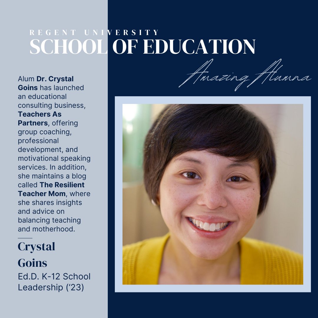 Regent University School of Education (@regentsoe) on Twitter photo β¨Amazing Alumniβ¨
Dr. Goins continues to inspire! After graduation, she launched an educational consulting business...‡οΈ#RegentSchoolofEd β¨Amazing Alumniβ¨
Dr. Goins continues to inspire! After graduation, she launched an educational consulting business...‡οΈ#RegentSchoolofEd