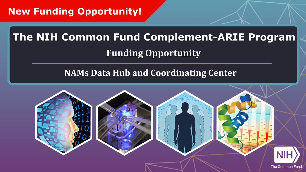 NIH_CommonFund's tweet image. The #NIHCommonFund #ComplementARIE program released a new #FundingOpportunity for a Coordinating Center and Data Hub! Learn how you can contribute to accelerating development of #NewApproachMethodologies today! go.nih.gov/3MBEmGy