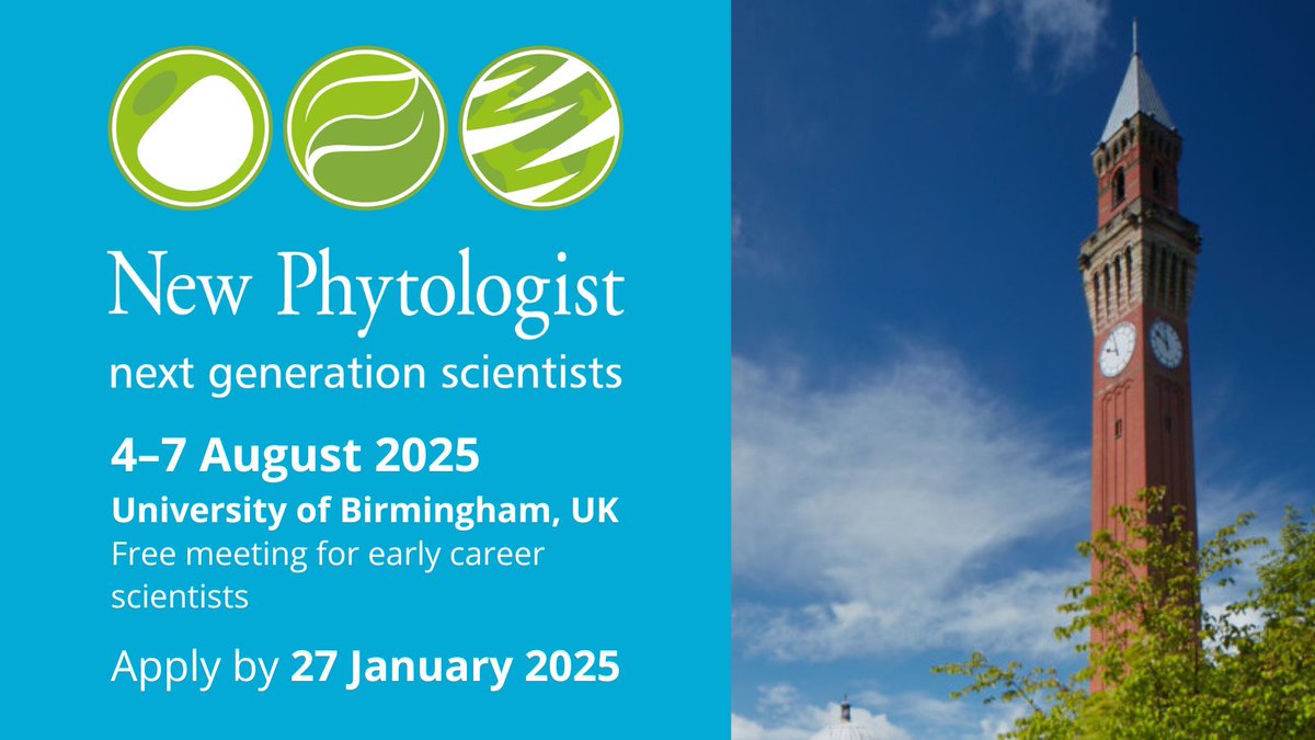 New Phytologist (@newphyt) on Twitter photo New Phytologist next generation scientists 2025 takes place on 4–7 August at the University of Birmingham!
Don't miss your opportunity to join this unique meeting of early career plant scientists! Apply to attend by 27 January:
newphytologist.org/nextgenevents/…
<a href="/wileyplantsci/">Wiley Plant Science</a> #npnextgen New Phytologist next generation scientists 2025 takes place on 4–7 August at the University of Birmingham!
Don't miss your opportunity to join this unique meeting of early career plant scientists! Apply to attend by 27 January:
newphytologist.org/nextgenevents/…
<a href="/wileyplantsci/">Wiley Plant Science</a> #npnextgen