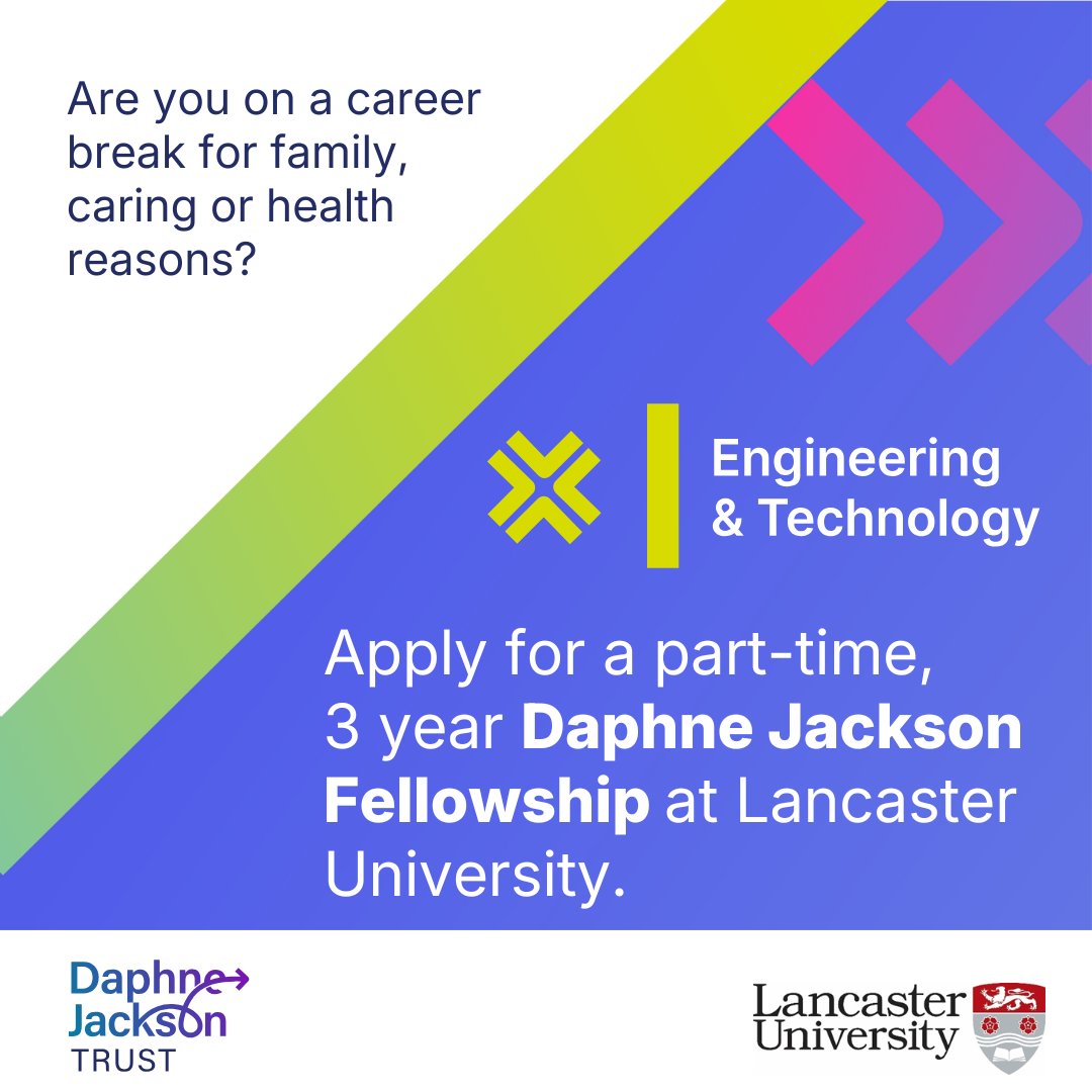 Daphne Jackson Trust (@daphnejacksontr) on Twitter photo Don't miss this fellowship opportunity in Engineering and Technology at <a href="/LancasterUni/">Lancaster University</a>! Closing 19th January. Find out more: daphnejackson.org/fellowship/lan… Don't miss this fellowship opportunity in Engineering and Technology at <a href="/LancasterUni/">Lancaster University</a>! Closing 19th January. Find out more: daphnejackson.org/fellowship/lan…