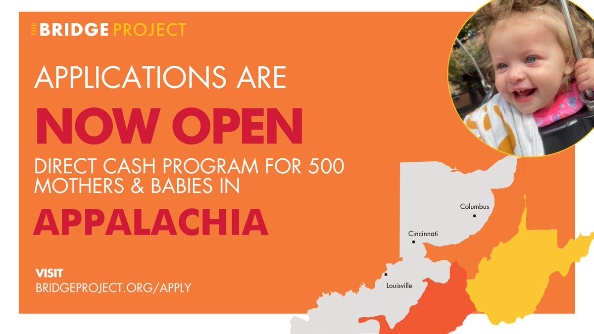 Today is a big day! After nearly a year of planning, we’re opening up applications in the Appalachian region where we’ll support 500 moms and babies across Kentucky, Ohio, and West Virginia. Read more about this historic investment here: bit.ly/4h5fCgw
