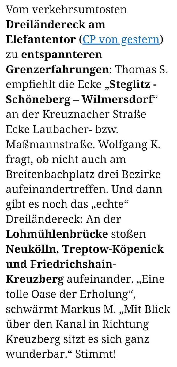 Markus Hesselmann (@hesselmann) on Twitter photo Prompt gab's heute im <a href="/TspCheckpoint/">Tagesspiegel Checkpoint</a> begründete Vorschläge. Neukölln/Xhain/TreKö habe ich als Übernächstes auf der Liste (nach Pankow/Mitte/Reinickendorf). Für Südwest (Laubacher Straße, am Breitenbachplatz sind's nur Ortsteile) versuche ich, den Kollegen Buchholz zu begeistern. Prompt gab's heute im <a href="/TspCheckpoint/">Tagesspiegel Checkpoint</a> begründete Vorschläge. Neukölln/Xhain/TreKö habe ich als Übernächstes auf der Liste (nach Pankow/Mitte/Reinickendorf). Für Südwest (Laubacher Straße, am Breitenbachplatz sind's nur Ortsteile) versuche ich, den Kollegen Buchholz zu begeistern.