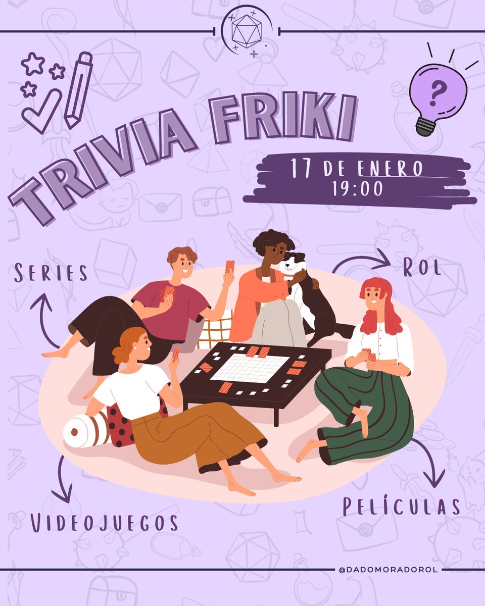 🎉 ¡Estáis invitades a nuestra Trivia Friki! El 17 de enero a las 19:00 os esperamos en nuestro Discord. Preparaos para poner a prueba vuestro conocimiento. 

🎁 Además, puede que haya alguna sorpresa para le ganadore 👀