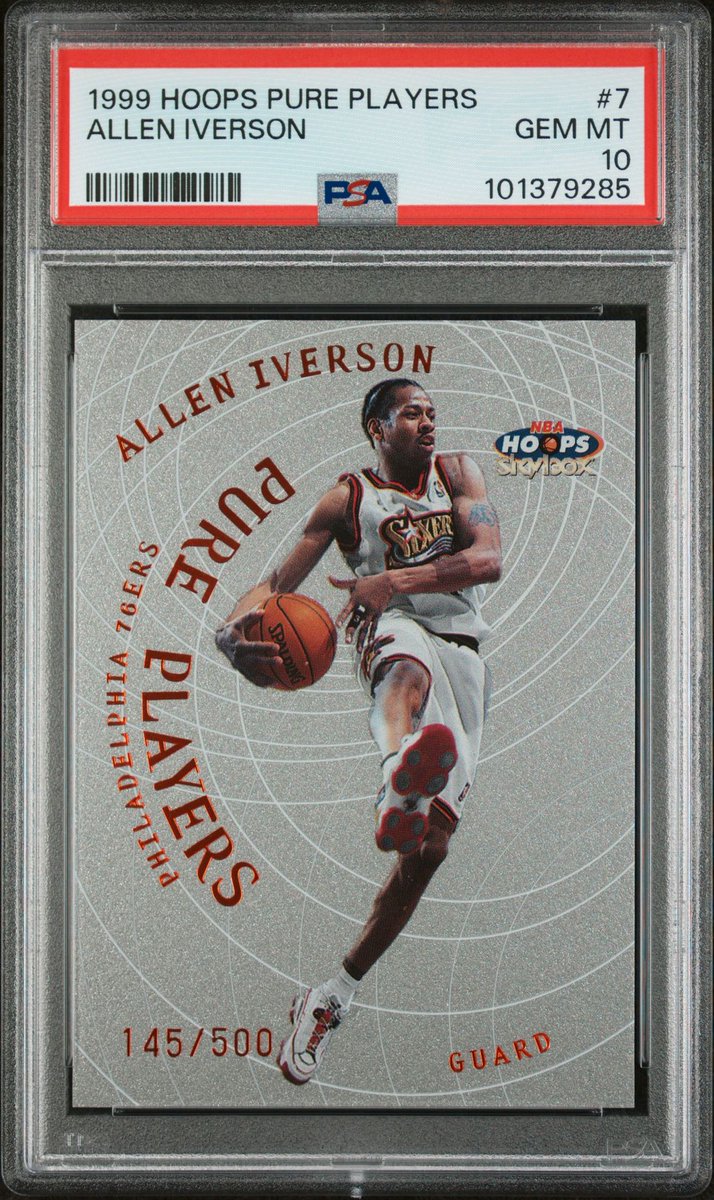 dscvrsprtscards's tweet image. FOR SALE: 1999 Hoops Pure Players #7PP Allen Iverson /500 PSA GEM MT 10 Low Pop

DM or check link in bio