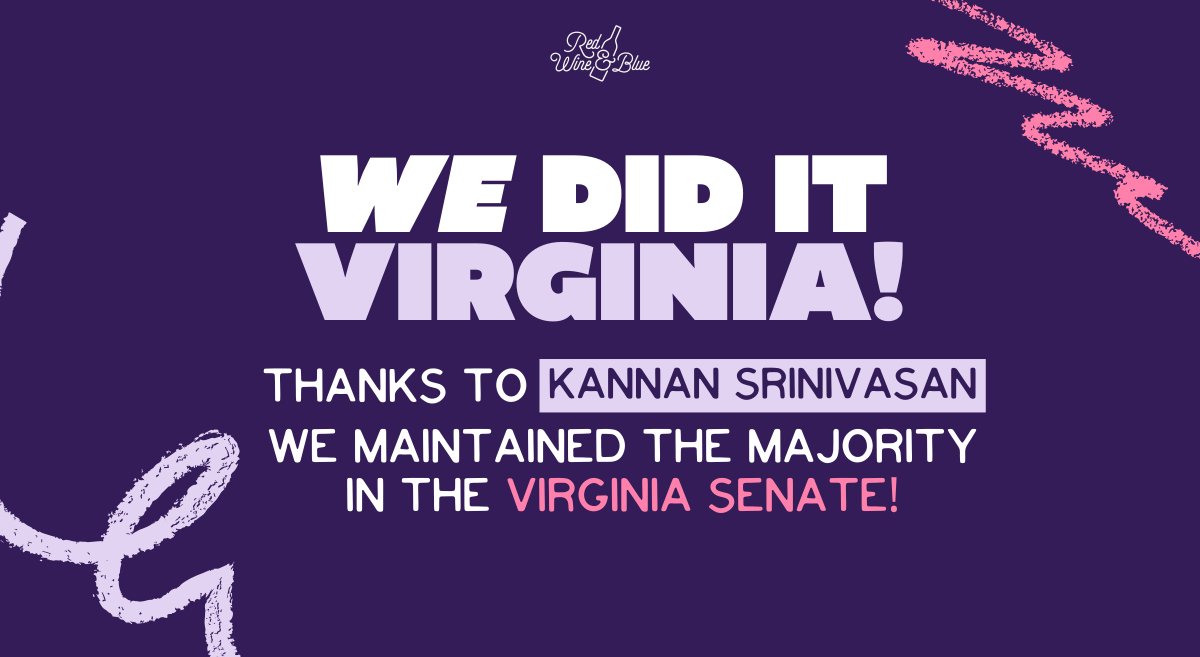 Congrats to Kannan Srinivasan for helping us keep the Virginia Senate majority, and to JJ Singh for his House victory in District 26!

Now it’s time to stay focused and work toward protecting the House and winning the governor’s seat in November. We’ve got this! 💪