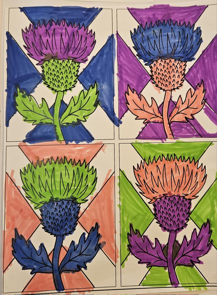 P2 have been learning about the Artist Andy Warhol. They created these colourful pop art thistles inspired by his work. <a href="/MrsWright6723/">Mrs Wright</a>