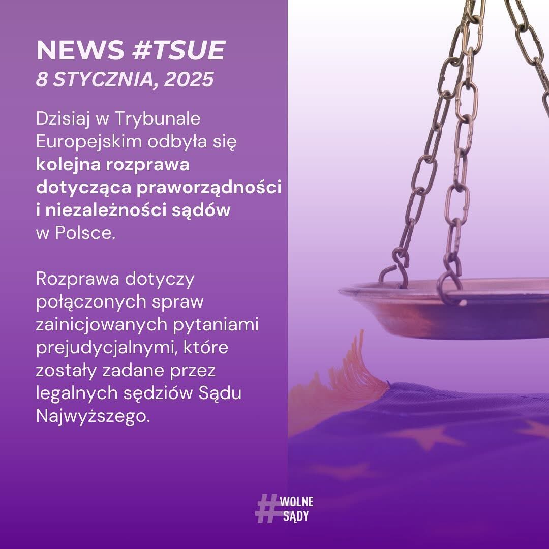 WolneSady1's tweet image. Dziś w TSUE odbyła się kolejna rozprawa dot. praworządności w Polsce (C-422/23 i in.) zainicjowana pytaniami prejudycjalnymi legalnych sędziów SN. Sprawa dotyczy tego, czy decyzje I Prezesa SN o delegacji sędziów SN bez ich zgody oraz możliwości odwołania są zgodne z prawem UE.