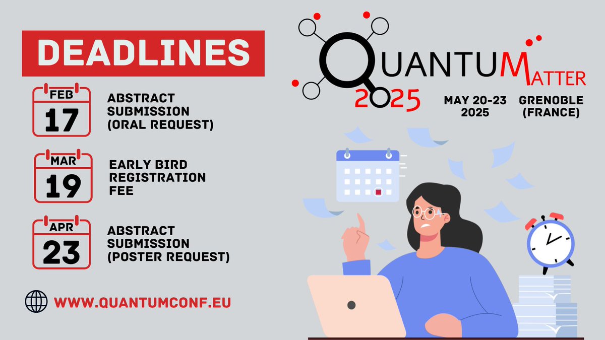 QuantumConf's tweet image. "Never put off till tomorrow what you can do today"
YOU HAVE BEEN WARNED...
Quantumconf Deadlines
#callforabstracs #quantumtechnologies #QUANTUMatter #quantumcomputing #quantum #research #QuantumControl