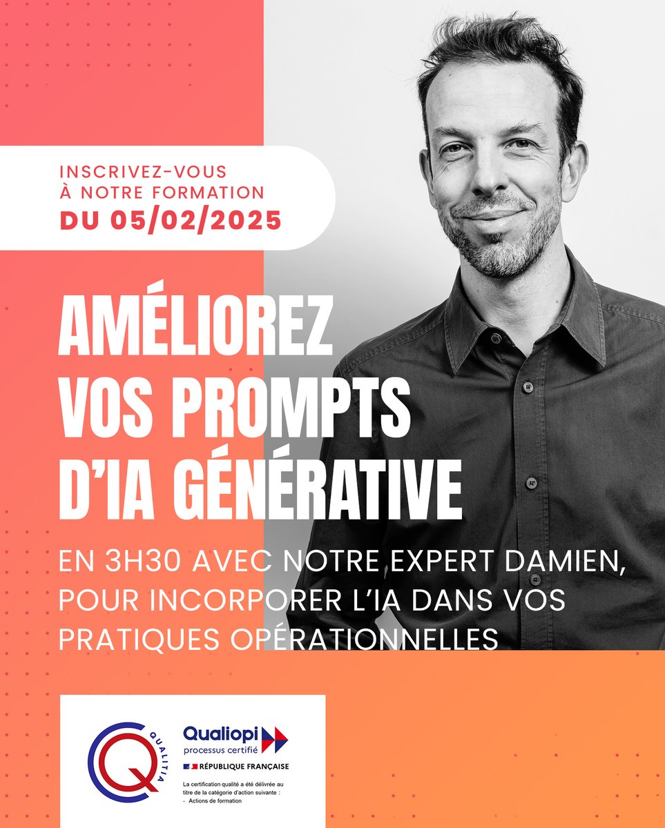 🚀 Prenez de bonnes résolutions et formez-vous à l'#IA avec notre #Formation "Améliorer vos prompts" !
Apprenez à les optimiser pour obtenir des résultats plus pertinents et créatifs.
📅 Le 5 février
🔗  epsilon-france.com/formation/amel…
#EveryInteractionCounts