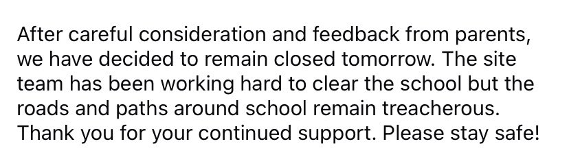 ‼️THURSDAY 9TH JANUARY SCHOOL CLOSURE ANNOUNCEMENT ‼️