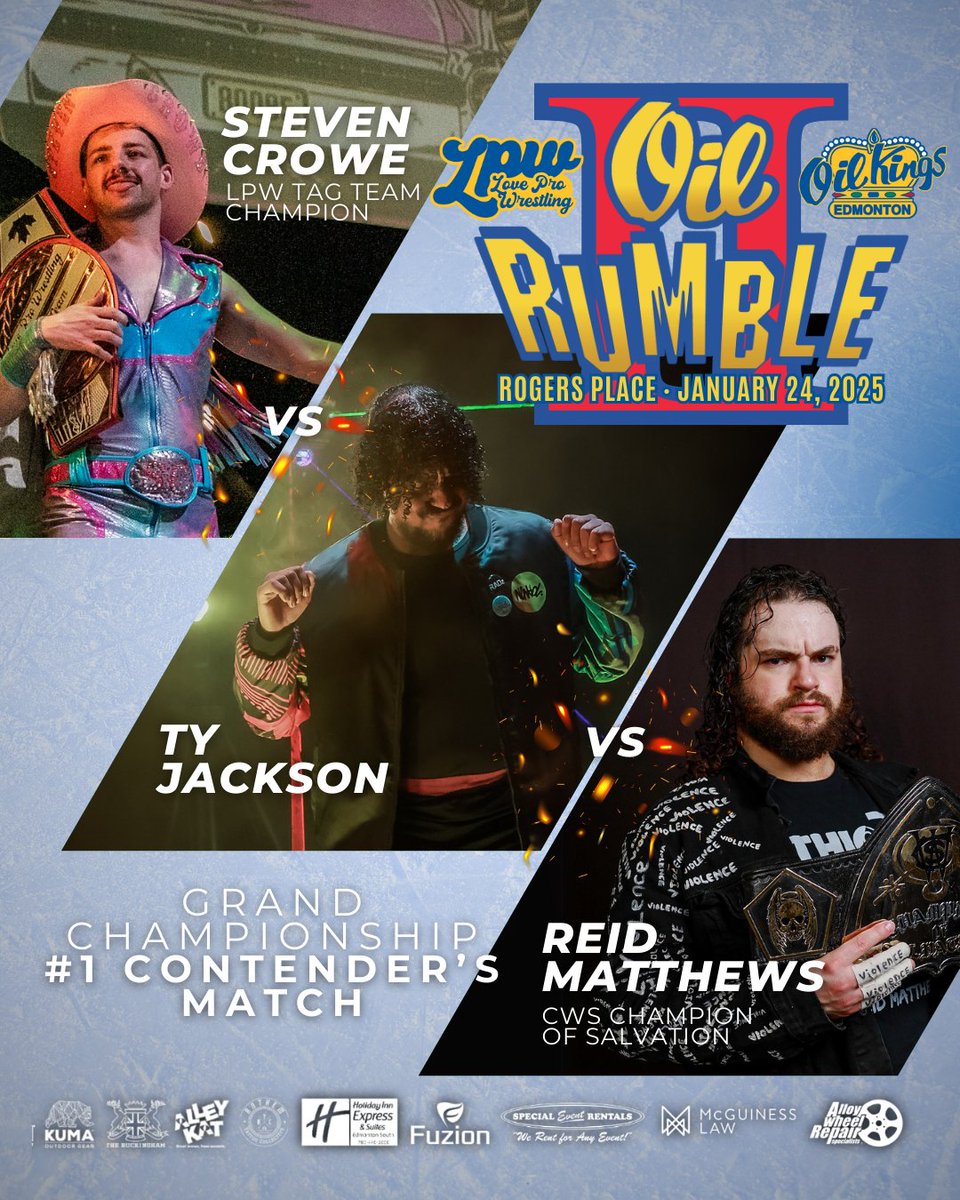 MATCH ANNOUNCEMENT!

We kick off 2025 at Rogers Place, and we'll be crowning a new #1 contender to the LPW Grand Championship!

On January 24th, Steven Crowe, TY Jackson, and "The Thickness" Reid Matthews face off in a three-way dance!

🎟️: bit.ly/3DWc3ee