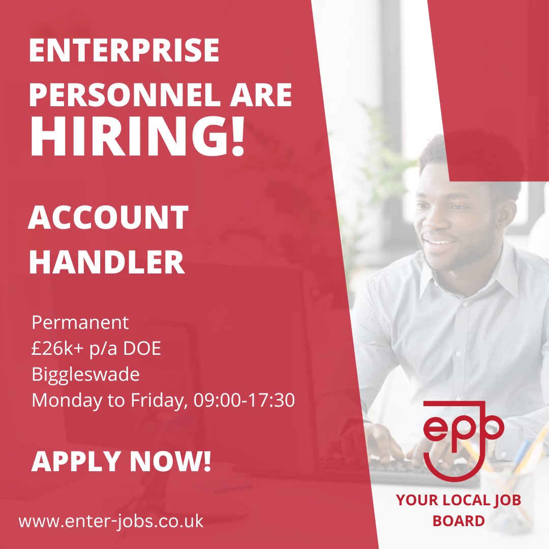 EnterJobs's tweet image. Enterprise Personnel are seeking an Account Handler to join their client&apos;s team in Biggleswade.
Apply now via our website!

#accounthandler #accounthandlerjobs #customerservicejobs #accountmanagement #customeraccountmanagement #customersupport #biggleswade #bedfordshire
