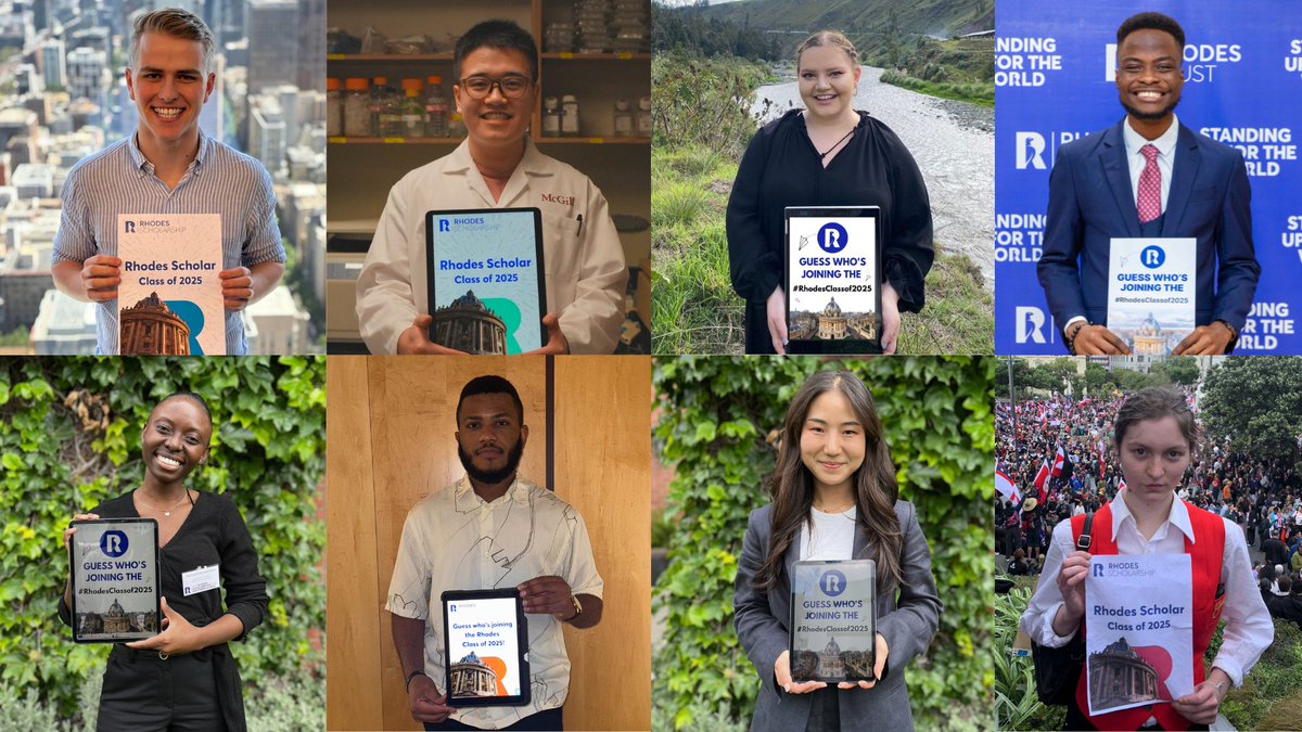 Congratulations to our #RhodesScholar Class of 2025! We are so excited to welcome them to Oxford in the Autumn 🎉

The 104 Scholars Elect for 2025 span 29 nationalities, including for the first time winners from St. Lucia and Haiti. Find out more: bit.ly/RhodesClassof2…