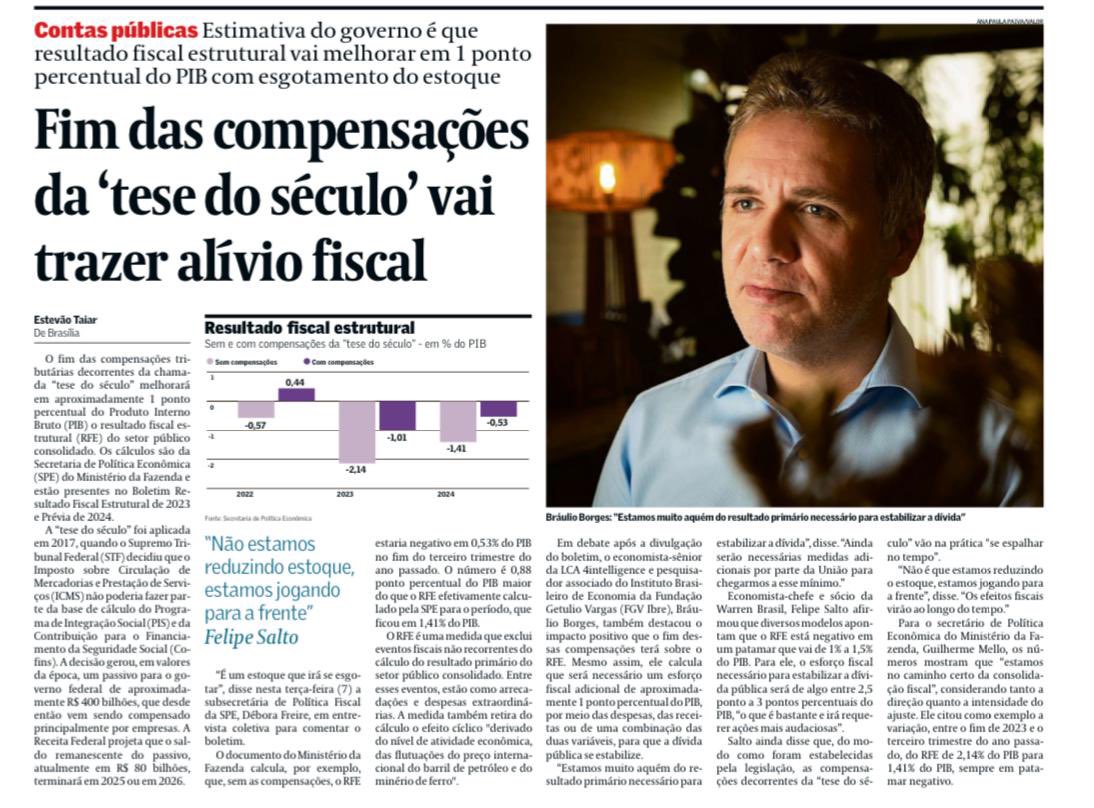 Fim das compensações da ‘tese do século’ vai trazer alívio fiscal
valor.globo.com/brasil/noticia…