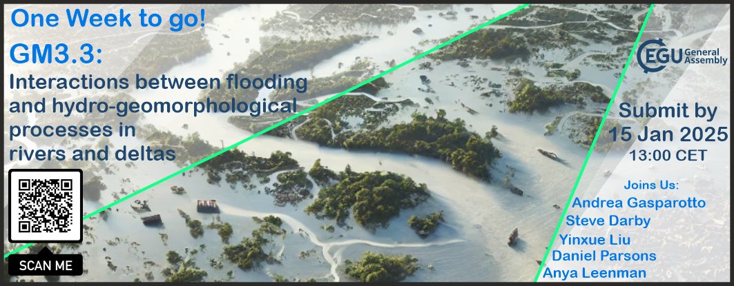 SUBMIT YOUR ABSTRACT, only 1 week left!

We'd love to know about your work on flood hazard and processes in rivers and deltas around the world🌍🌎🌏!

Feel free to share‼️

For more info, visit GM3.3: meetingorganizer.copernicus.org/EGU25/session/…