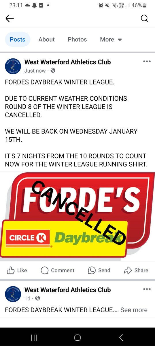 WhelanGavin's tweet image. Rd. 8 of the @WWAC14 #WinterLeague CANCELLED this evening due to the Orange Weather warning ⚠️ @jamesve96817128 @wlrfm @jordannorris98 @DungarvanLeader @DungarvanObserv #Athletics