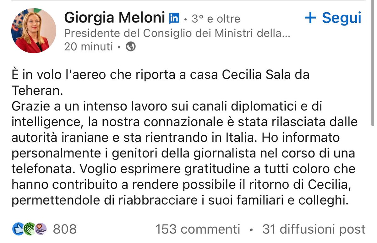 Questa è davvero un’ottima notizia. 
#ceciliasala