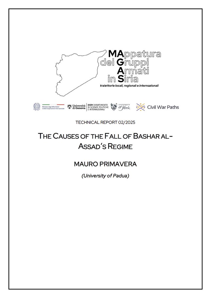 Edoardo Corradi (@corradiedoardo) on Twitter photo Within the activities of the MA.G.A.S. project (<a href="/UniGenova/">Università di Genova</a>, financial support from
<a href="/ItalyMFA/">Farnesina 🇮🇹</a>), just out the second #report edited by @M26Primavera on the fall of #Syria regime. The report has been published in 🇬🇧 shorturl.at/g2chU and 🇮🇹shorturl.at/B91PB Within the activities of the MA.G.A.S. project (<a href="/UniGenova/">Università di Genova</a>, financial support from
<a href="/ItalyMFA/">Farnesina 🇮🇹</a>), just out the second #report edited by @M26Primavera on the fall of #Syria regime. The report has been published in 🇬🇧 shorturl.at/g2chU and 🇮🇹shorturl.at/B91PB