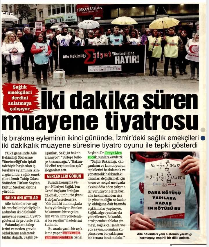 dayanismasen's tweet photo. Genel başkanımız uz. Dr. Derya Aydın Mengücük  İzmir'de yaptığı basın açıklamasında, "Sağlık Bakanlığı çalışanların ve kamuoyunun tepkilerini baskılamak ve yönetmelik hakkındaki itirazları değiştirmek için basın ve sosyal medyada aksini iddia eden çalışmalar yürütüyor. Hatta bazı aile hekimlerinden rica ile yönetmeliğin ne kadar iyi olduğuna dair basın açıklamaları yaptırıyor." Konuşması ile  Sözcü Gazetesi  gazetesinde yeraldı.
@gazetesozcu