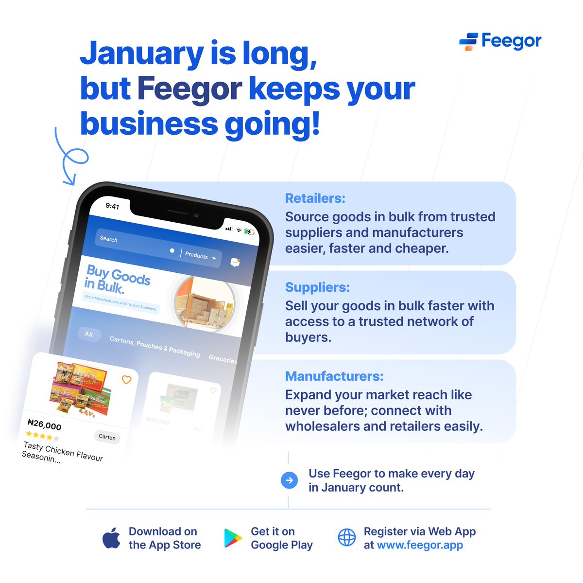 Feegor | B2B Marketplace (@feegor_app) on Twitter photo Long January? <a href="/feegor_app/">Feegor | B2B Marketplace</a> to the rescue!🚀
Make the 99 days in January, a money-making opportunity, and run your business smoothly and easily.
📲Download the Feegor App or visit feegor.app to get started. Long January? <a href="/feegor_app/">Feegor | B2B Marketplace</a> to the rescue!🚀
Make the 99 days in January, a money-making opportunity, and run your business smoothly and easily.
📲Download the Feegor App or visit feegor.app to get started.