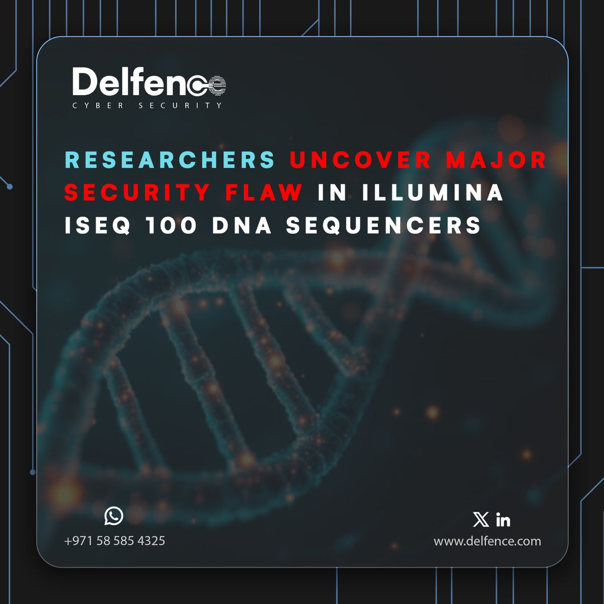 HacklintDotCom's tweet image. 🔬Critical flaw in Illumina DNA sequencers puts sensitive genomic data at risk. Proactive testing is key to securing healthcare tech
🔒 Secure your systems with Delfence’s Vulnerability Assessments. Stay ahead of threats.
#CyberSecurity #HealthcareIT #VulnerabilityTesting