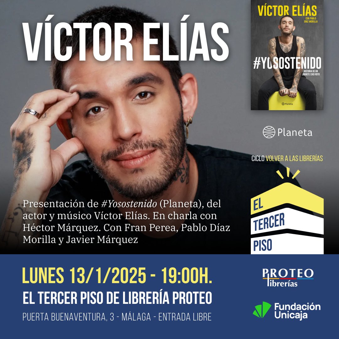 El actor y músico Víctor Elías abre el programa del 2025 en #eltercerpisoproteo de <a href="/LibreriaProteo/">Librería Proteo</a> el próximo lunes 13 (19h) presentando #yosostenido, un libro-disco autobiográfico donde habla de adicciones, perdón, heridas familiares y la cara B de las estrellas infantiles.