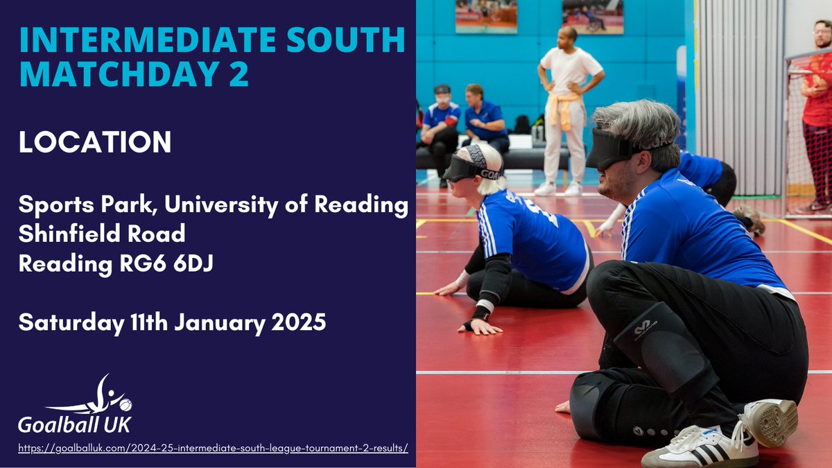 Goalball UK (@goalballuk) on Twitter photo We can't wait for the goalball season to get back underway this Saturday with Matchday 2 of the Intermediate South league!
8 teams are scheduled to take part at the <a href="/UniofReading/">Uni of Reading</a> (Shinfield Road, Reading, RG6 6DJ).
Good luck to all teams, officials, and volunteers!👏
Stay up We can't wait for the goalball season to get back underway this Saturday with Matchday 2 of the Intermediate South league!
8 teams are scheduled to take part at the <a href="/UniofReading/">Uni of Reading</a> (Shinfield Road, Reading, RG6 6DJ).
Good luck to all teams, officials, and volunteers!👏
Stay up
