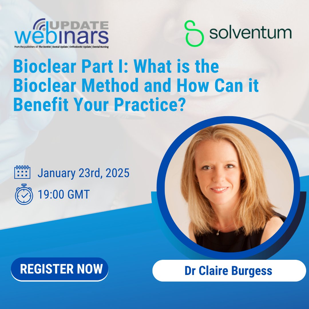DentalUpdateUK's tweet image. Join us for Part 1 of the Bioclear Webinar Series!
📅 23rd January 2025
⏲️ 19:00 - 20:30
Discover a modern approach to composite resin dentistry that transforms patient care.
🔗Register now: view6.workcast.net/register?cpak=…

#bioclearmethod #dentalwebinar @SolventumDental