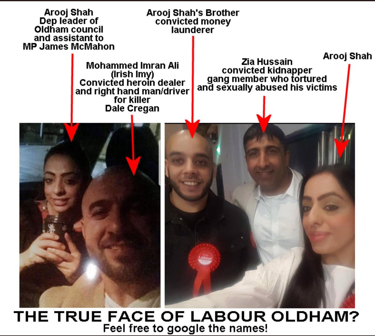 And just so people who are coming to this late appreciate the scale of the cover up. Not only can you see <a href="/OldhamCouncil/">Oldham Council</a> leader <a href="/shah_arooj/">Arooj Shah</a> hanging off the arm of the convicted getaway driver of the cop killer DALE CREGAN and partying with a man wearing a <a href="/UKLabour/">The Labour Party</a> rosette that