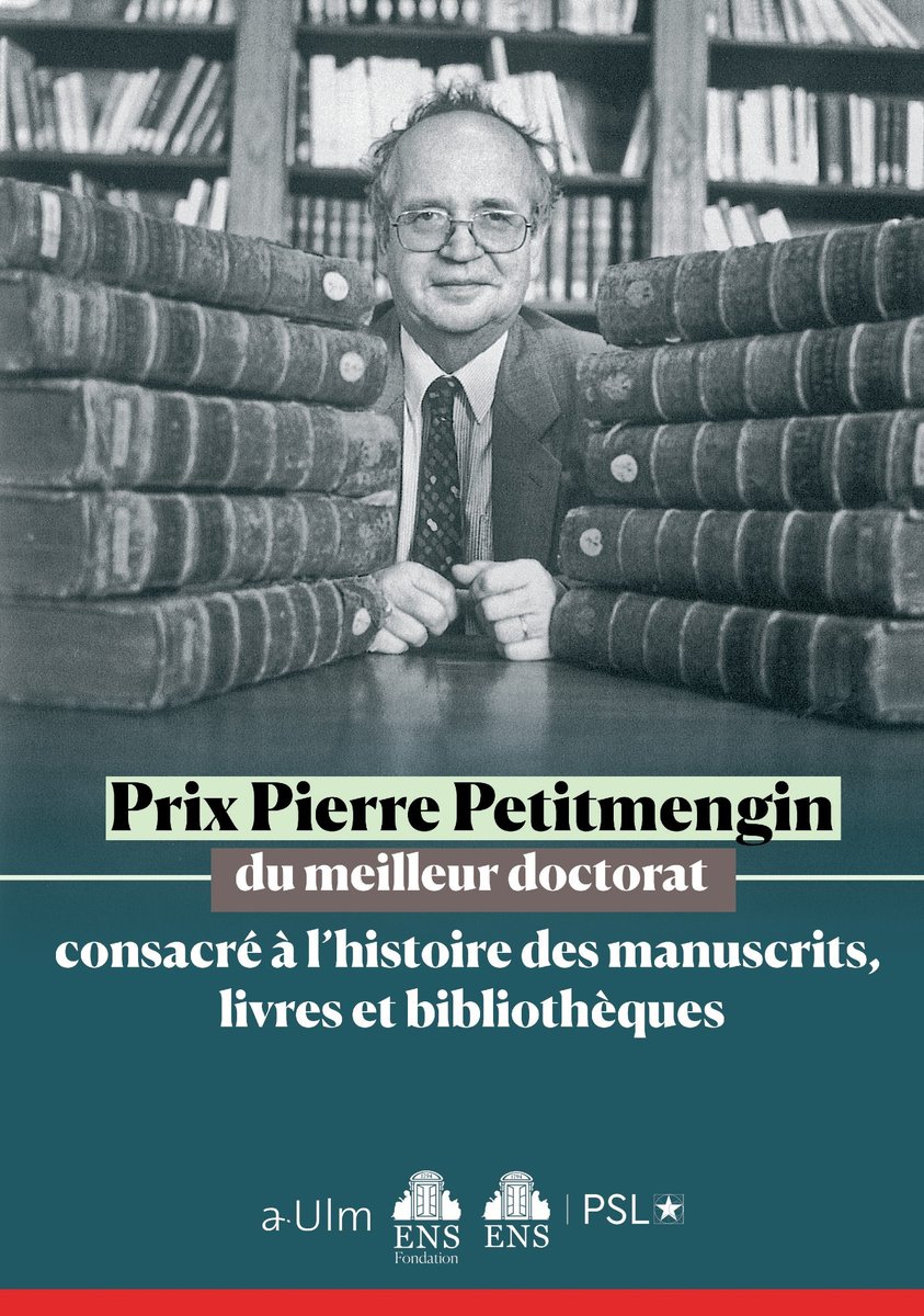 ApocalypsisNova's tweet image. Deadline for the Pierre Petitmengin prize for a PhD thesis "relative à l'histoire des livres, manuscrits et imprimés, et des bibliothèques" closing Wednesday January 15th