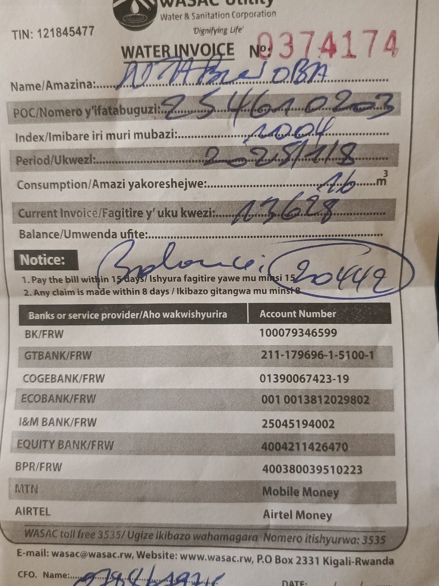 Steven Rurangirwa (@stevenrurangir1) on Twitter photo Dear <a href="/wasac_rwanda/">Water and Sanitation Corporation Group |Rwanda</a> , umukozi wanyu yatuzaniye invoice nkuko bigaragara ni 16m.cubic gusa twe iyo turebye muri mubazi hagaragaramo 10m.cubic twagerageje kumubaza (uwatuzaniye) invoice gusa yasaga nkutari muri mood nziza yo gusobanura turamureka arigendera! Mudufashe 🙏 Dear <a href="/wasac_rwanda/">Water and Sanitation Corporation Group |Rwanda</a> , umukozi wanyu yatuzaniye invoice nkuko bigaragara ni 16m.cubic gusa twe iyo turebye muri mubazi hagaragaramo 10m.cubic twagerageje kumubaza (uwatuzaniye) invoice gusa yasaga nkutari muri mood nziza yo gusobanura turamureka arigendera! Mudufashe 🙏