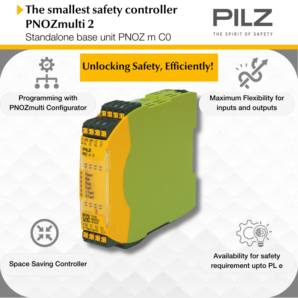 Pilz_India's tweet photo. The PNOZ m C0 is the compact powerhouse for your safety needs! It is ideal for use in packaging, robot cells, and the food and beverage sector.

Choose PNOZ m C0 for a safe, high-performance, and economical solution tailored to your machine safety needs. https://t.co/Em2vwn9wTO