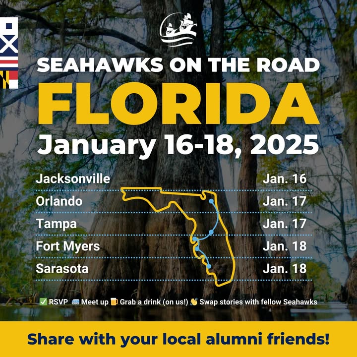 Hey Jacksonville! Know any Seahawks or SMCM-friendly snowbirds? Spread the word, we want to see them! 👋
Learn more ℹ️ tinyurl.com/SMCM-FloridaTo…
Bring your SMCM pride and enthusiasm, and the food and drinks are on us!
#SMCMAlumni #SMCM #SeahawksOnTheRoad #Florida #Jacksonville