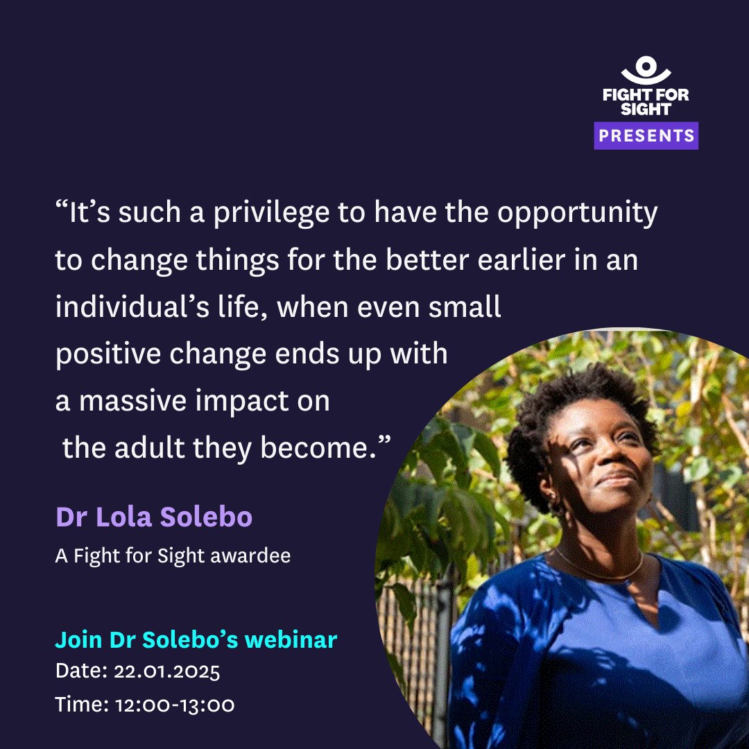 Fight for Sight (@fightforsightuk) on Twitter photo We're kicking off 2025 with the next in our series of exciting webinars, this time with <a href="/lolaeyedoc/">Dr Lola Solebo 💙👶🏾👁️👩🏾💻</a> and Elizabeth Maxwell: "Predicting and Diagnosing Sight Loss in Children".
22.01.2025 at 12:00 - 13:00!
#Blindness #MedicalResearch #Webinar #Charity #Prevention We're kicking off 2025 with the next in our series of exciting webinars, this time with <a href="/lolaeyedoc/">Dr Lola Solebo 💙👶🏾👁️👩🏾💻</a> and Elizabeth Maxwell: "Predicting and Diagnosing Sight Loss in Children".
22.01.2025 at 12:00 - 13:00!
#Blindness #MedicalResearch #Webinar #Charity #Prevention