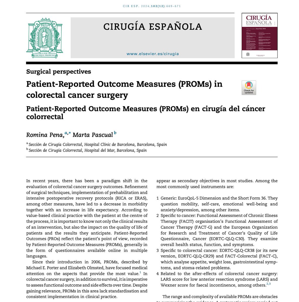 Cirugía Española (@cirugiaespanola) on Twitter photo Patient-Reported Outcome Measures (PROMs) in #colorectalcancer surgery 😷✅
<a href="/aecirujanos/">aecirujanos</a> <a href="/coloproctoaec/">Coloproctología-AEC</a> <a href="/me4_so/">SoMe4Surgery</a> <a href="/escp_tweets/">European Society of Coloproctology</a> <a href="/MartaPascual_MD/">Marta Pascual</a> <a href="/RominaPena/">Romina Pena, MD, FEBS/MIS</a>
Do not miss it 👇🏼👇🏼🔝
🔗elsevier.es//es-revista-ci… Patient-Reported Outcome Measures (PROMs) in #colorectalcancer surgery 😷✅
<a href="/aecirujanos/">aecirujanos</a> <a href="/coloproctoaec/">Coloproctología-AEC</a> <a href="/me4_so/">SoMe4Surgery</a> <a href="/escp_tweets/">European Society of Coloproctology</a> <a href="/MartaPascual_MD/">Marta Pascual</a> <a href="/RominaPena/">Romina Pena, MD, FEBS/MIS</a>
Do not miss it 👇🏼👇🏼🔝
🔗elsevier.es//es-revista-ci…