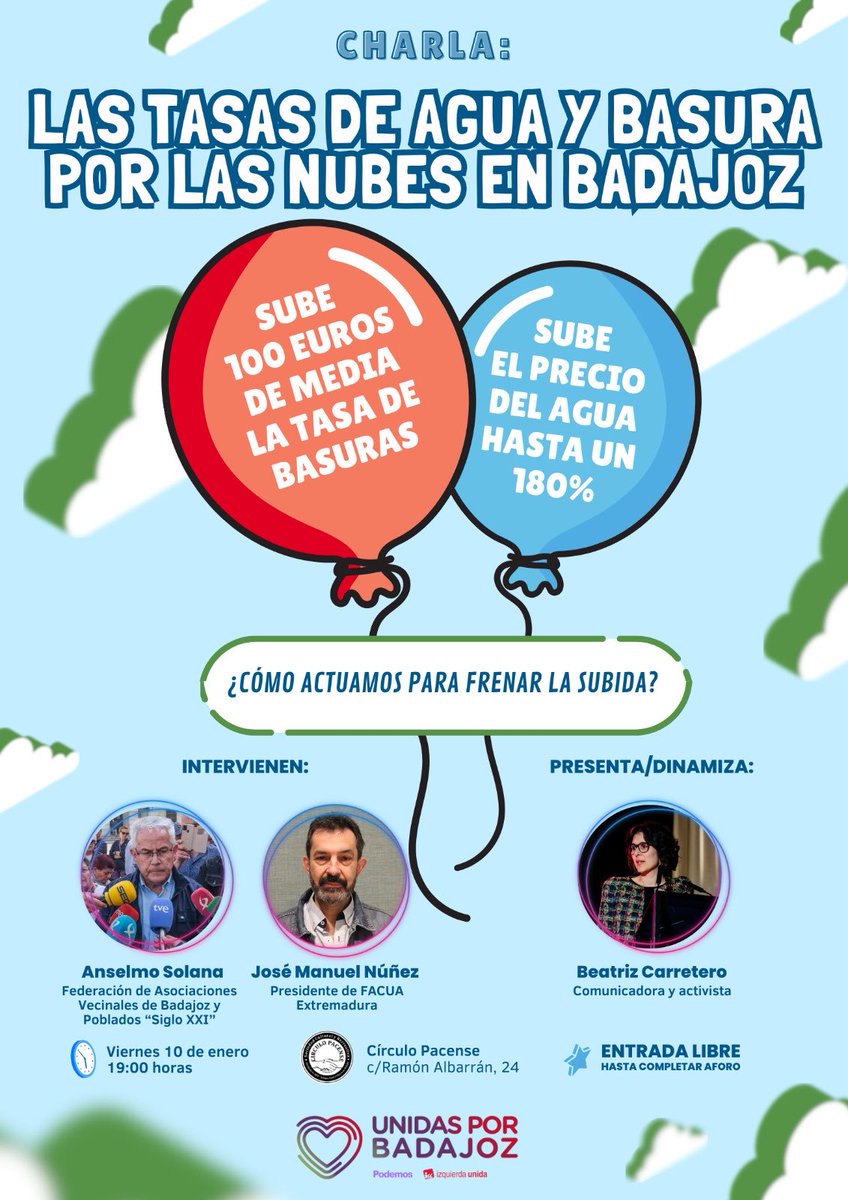anselmosolana's tweet photo. En Badajoz se pagan más impuestos y tasas, y alguno como la basura lo vamos a pagar dos veces. Se han privatizado servicios municipales como nunca y @BarreraGragera #NoEscucha #HablemosBadajoz. #Agua #Basura X las #Nubes https://t.co/J9ZClMuJvp