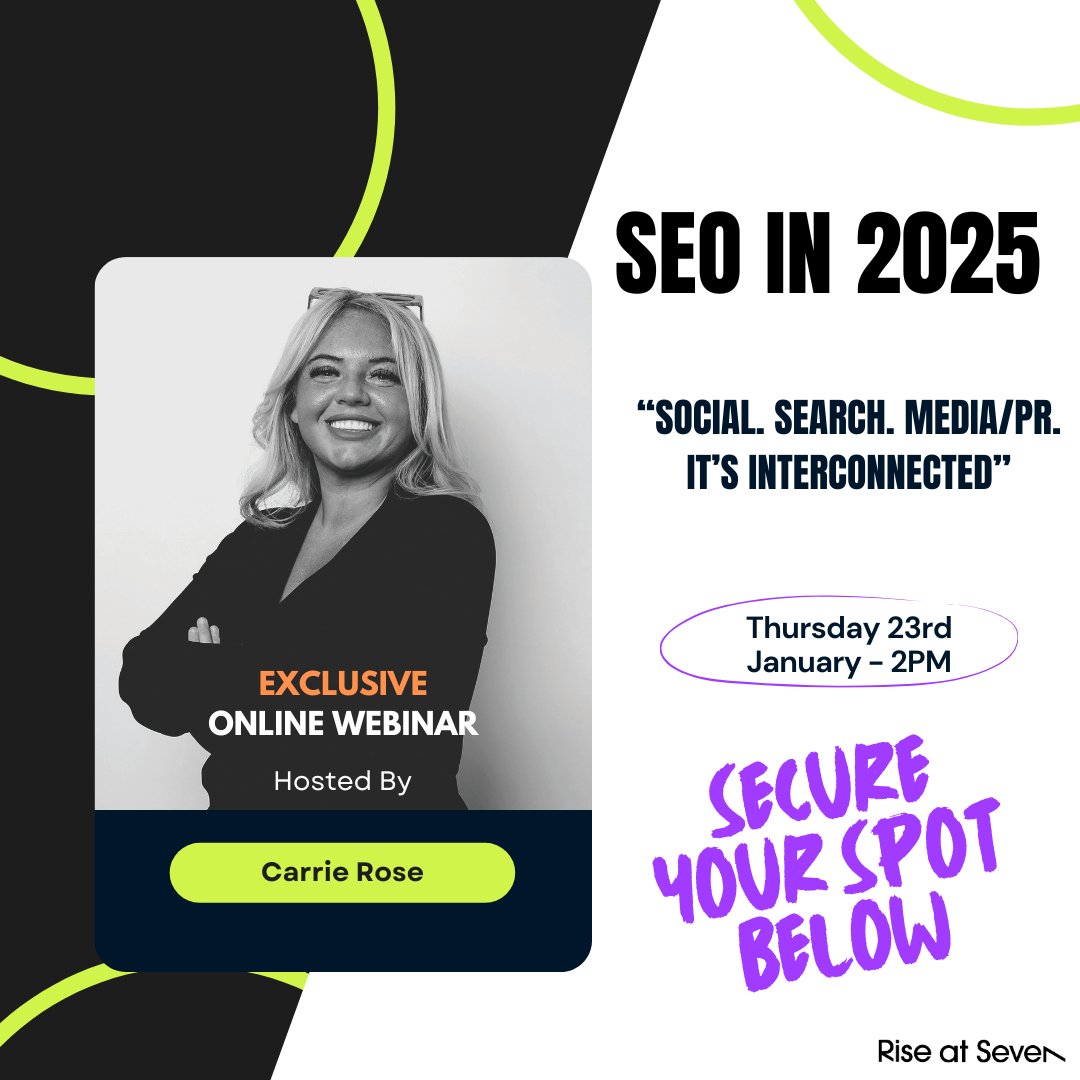 Search has evolved massively, and 2025 will bring even bigger shifts! 🚀

Join CEO Carrie Rose in a webinar on what’s ahead where she will share real brand case studies. Comment to secure your spot! 🫡

#IndustryWebinar #SearchIsChanging #RiseAtSeven