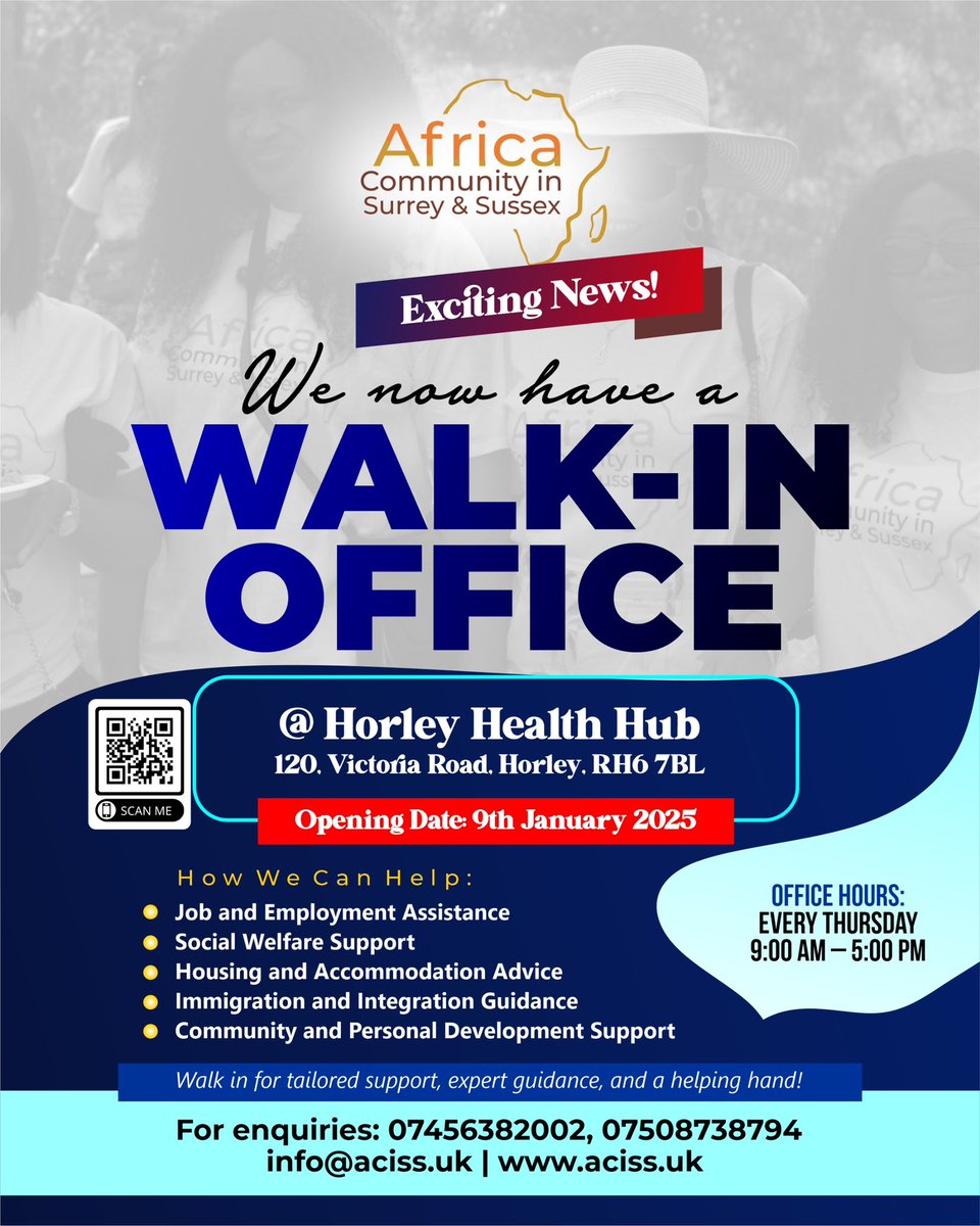 Africa Community in Surrey & Sussex (@africasurrey) on Twitter photo Exciting News!
We look forward to seeing you tomorrow at the <a href="/HorleyHealthHub/">Horley Health Hub Community Space</a>
I can’t wait to welcome you. Let’s make this space ours. 💛
#ACISS #NewOffice #SurreySussex #NewBeginnings #CommunityInAction Exciting News!
We look forward to seeing you tomorrow at the <a href="/HorleyHealthHub/">Horley Health Hub Community Space</a>
I can’t wait to welcome you. Let’s make this space ours. 💛
#ACISS #NewOffice #SurreySussex #NewBeginnings #CommunityInAction