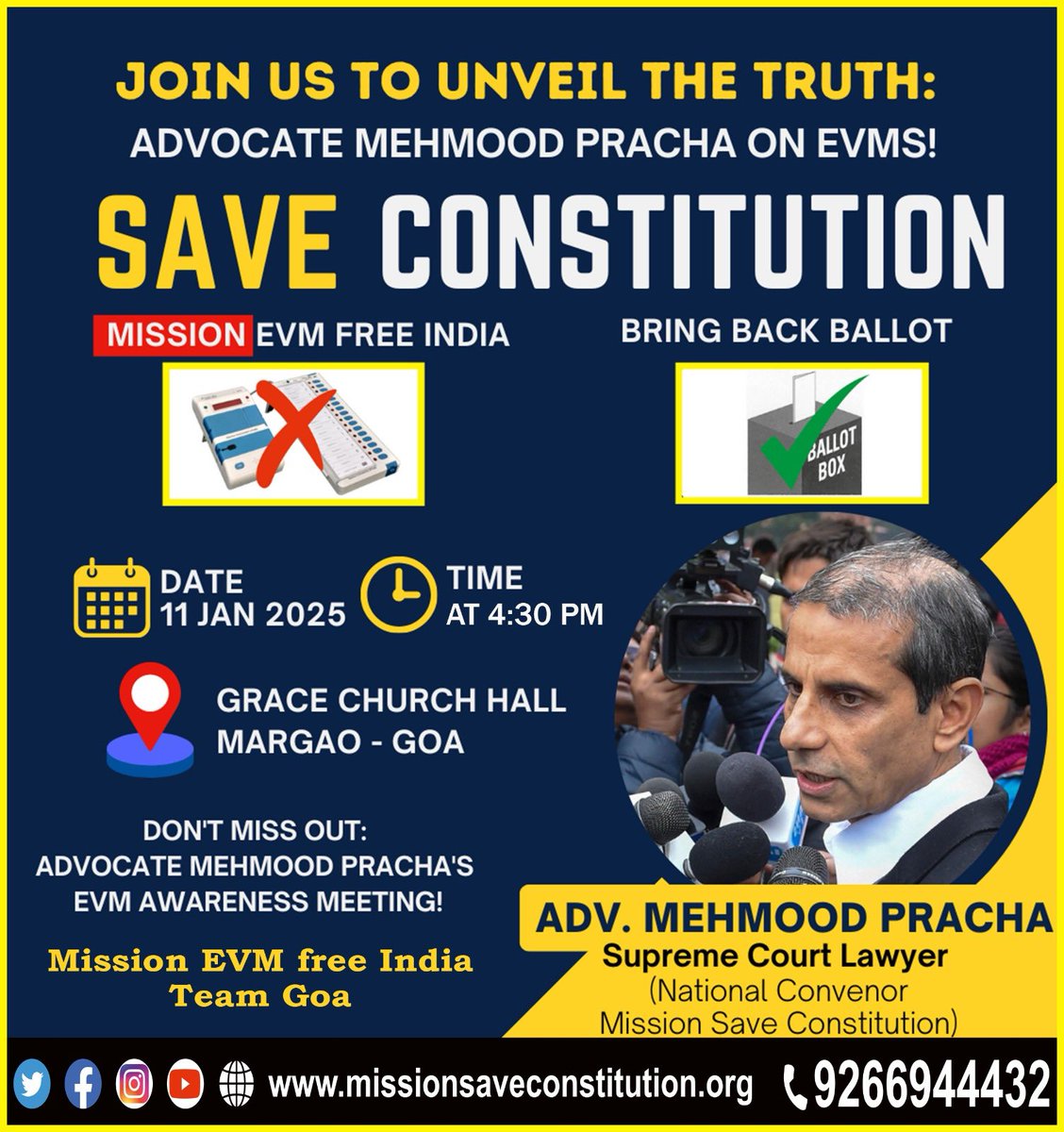 MehmoodPracha's tweet image. Goa the next phase of #BringBackBallot
#BanEVM_SaveDemocracy #MissionSaveConstitution #MissionEVMFreeIndia Campaign.
Please come and join.