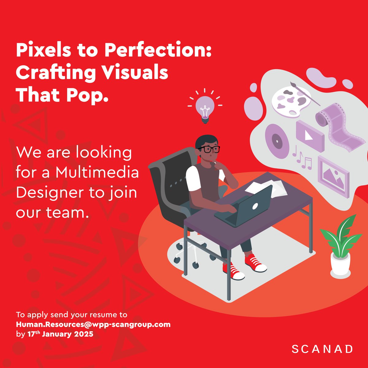 Design ninja wanted! 🥷 We are hiring a Multimedia Designer to create visuals that stop the scroll. Got mad skills in graphic design, video editing, &amp; animation? Apply now! cdn.wpp-scangroup.com/wppscangroupsi…