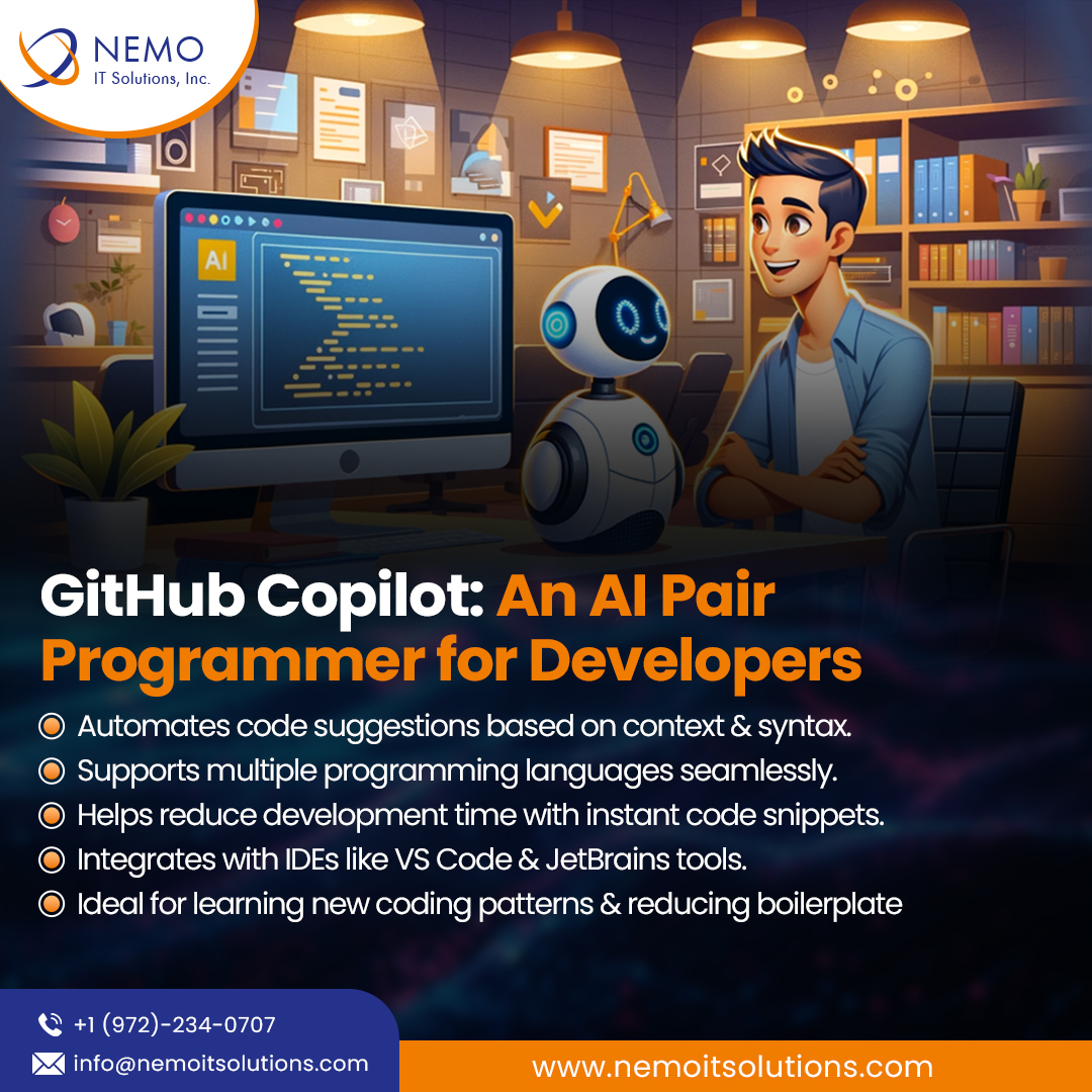 nemoitsolutions's tweet image. 🚀 GitHub Copilot: Your AI Pair Programmer 🤖
Tired of writing repetitive code? Meet GitHub Copilot!
.
.
.
#GitHubCopilot #AIProgramming #AIForDevelopers #TechInnovation #SoftwareDevelopment #CodingMadeEasy #artificialintelligence #machinelearning #innovation #aitools