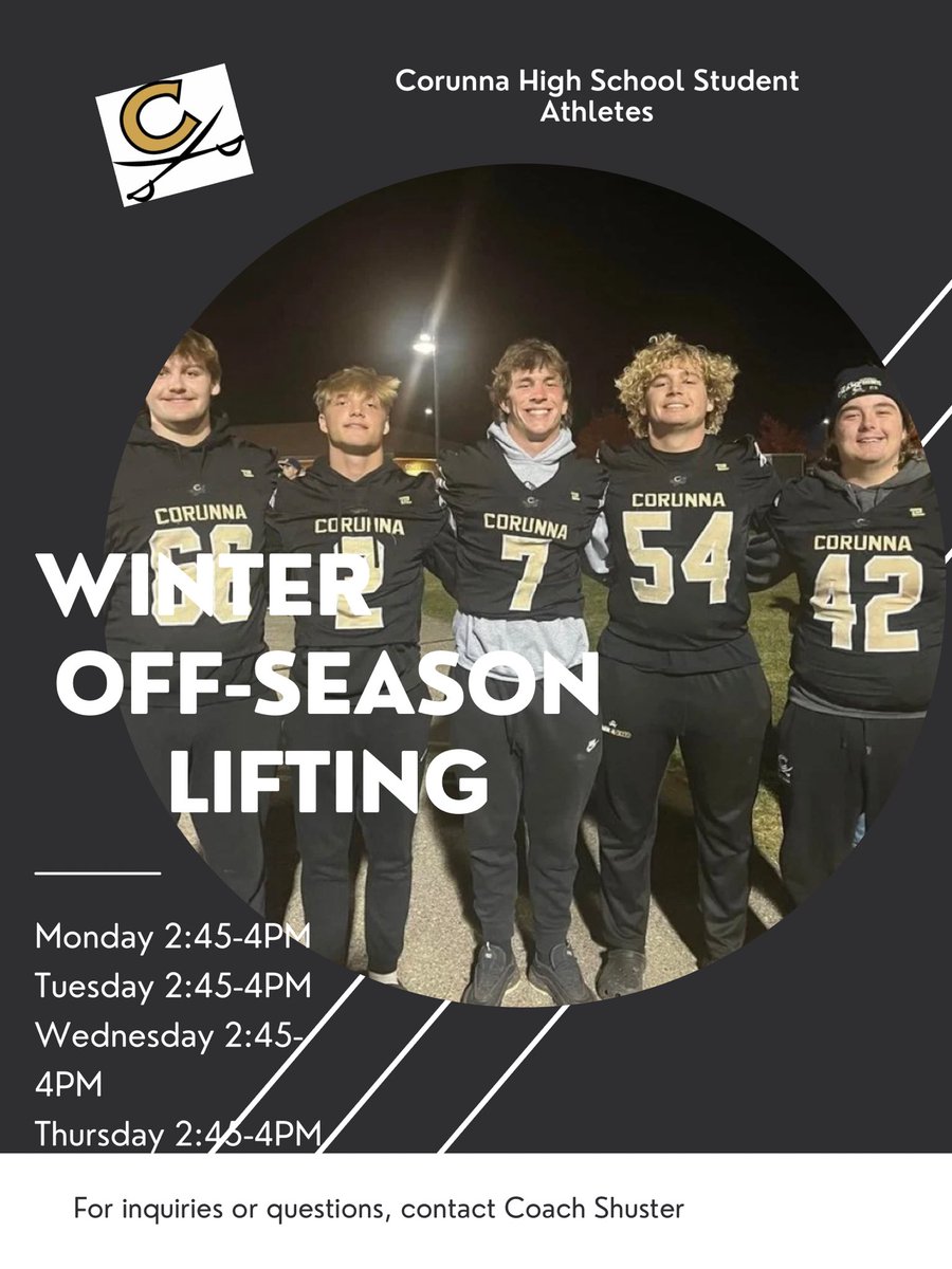 ‼️Attn all off-season student-athletes‼️ Weight room will be open after school beginning next Monday-Thursday from 2:45-4pm!