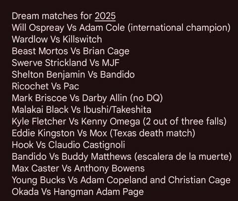 Tobyjoeleonard's tweet photo. @MSidgwick what do you make of my pitches for AEW matches I want to see happen this year? https://t.co/uyGE47ubdE