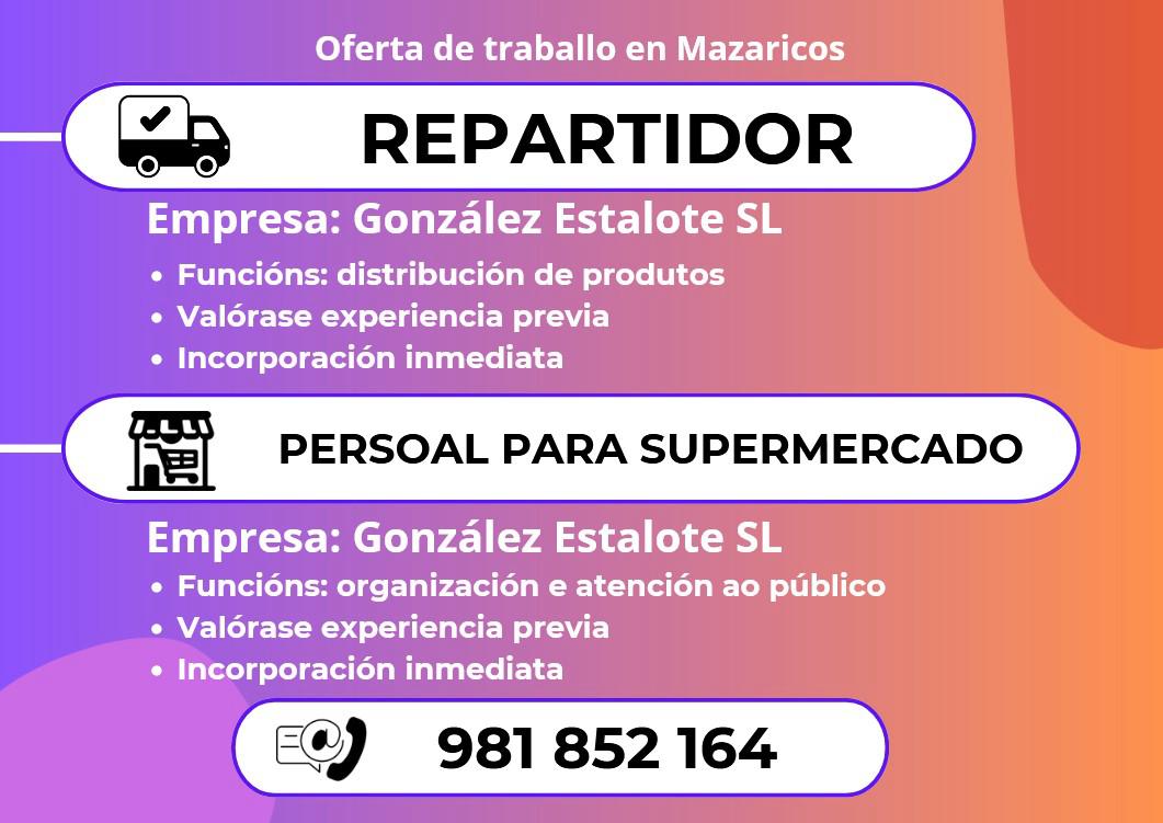 #emprego
Compartimos unha nova oferta laboral en Mazaricos.