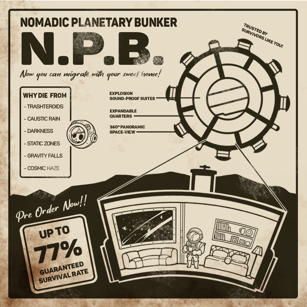 Why die from Cosmic Hazards? ☣️ Get a NPB!

Now you can migrate with your sweet home AND guaranteed survival rate up to 77% ✨

#IndieGameDev #indiegames #wishlistwednesday #ineedspacegame