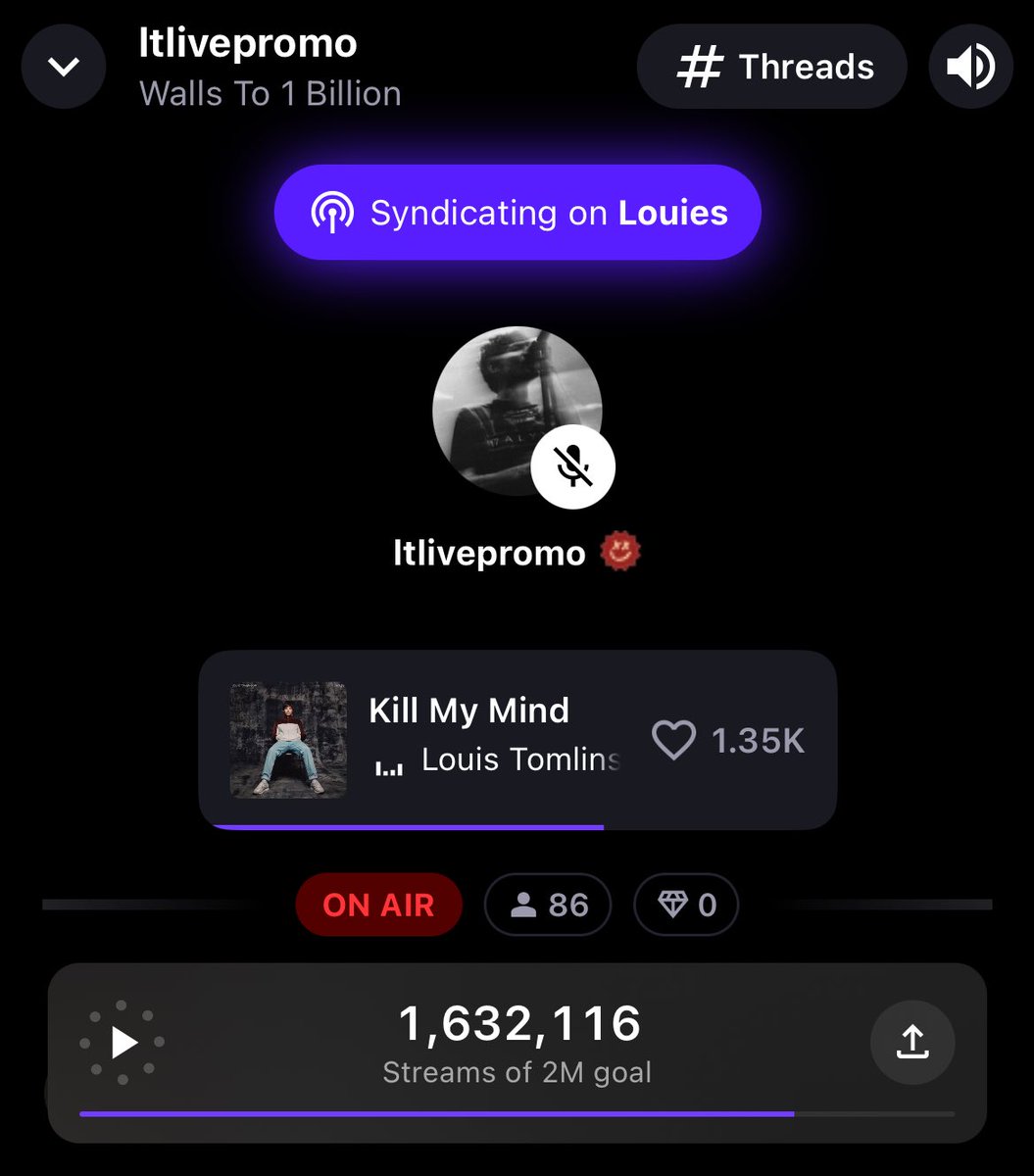 we’re live and still streaming! help us hit 200,000 streams and 100+ listeners today! we need YOU to make it happen, and every stream counts!! 
#wallsto1billion <a href="/LTHQOfficial/">LTHQ</a> 

click to listen now and join:
share.stationhead.com/f57wus12brq6