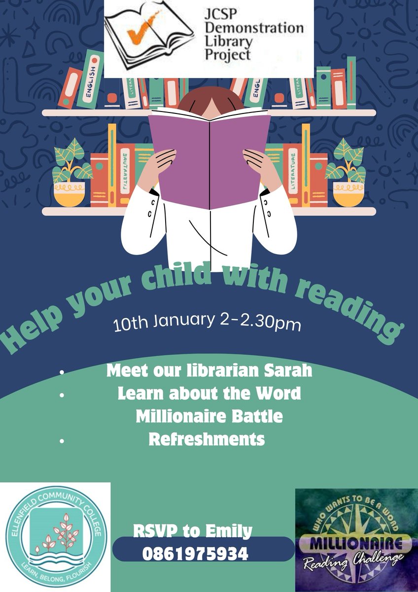 JCSP Library Ellenfield (@ellenfieldlib) on Twitter photo To encourage 1st years; parents are invited to <a href="/ellenfieldlib/">JCSP Library Ellenfield</a> this Friday for a half hour intro to the programmes we run! Come, have a cup of tea and chat with Sarah, our JCSP librarian about ways to help your child with reading! <a href="/ellenfieldcc/">Ellenfield Community College</a> <a href="/jcsplibraries/">JCSP Library Project</a>
#HSCL To encourage 1st years; parents are invited to <a href="/ellenfieldlib/">JCSP Library Ellenfield</a> this Friday for a half hour intro to the programmes we run! Come, have a cup of tea and chat with Sarah, our JCSP librarian about ways to help your child with reading! <a href="/ellenfieldcc/">Ellenfield Community College</a> <a href="/jcsplibraries/">JCSP Library Project</a>
#HSCL
