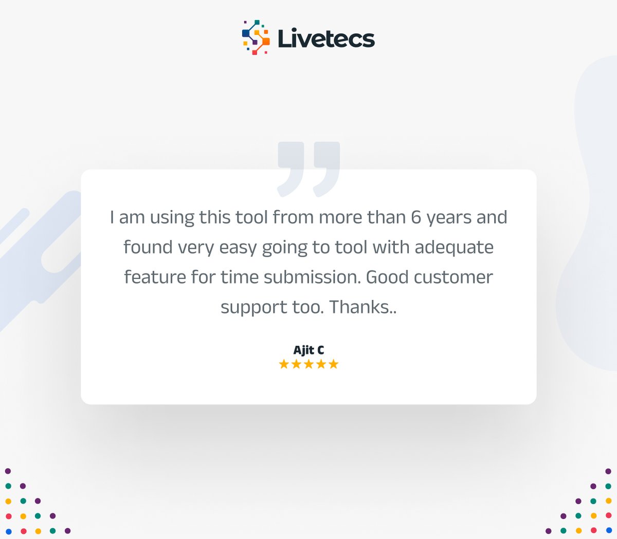livetecs's tweet image. 🌟 6 Years of Excellence with Livetecs – A Grateful Client&apos;s Testimonial 💼🙌

#CustomerTestimonial #HappyClient #Livetecs #TimeTracking #ProjectManagement #CustomerSupport #SuccessStory #Efficiency #ClientFeedback #TechSolutions #BusinessGrowth #ProductivityTools #Gratitude