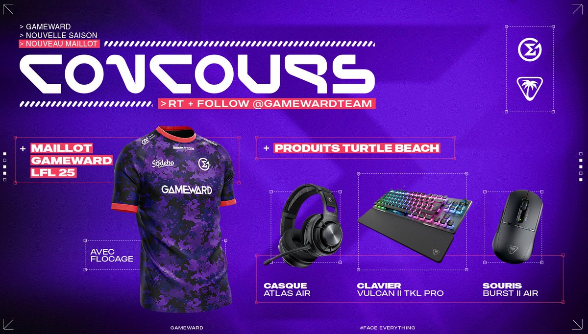 #Concours 🔥

Gagne ton nouveau maillot GameWard avec le flocage de ton choix ainsi qu'un casque, clavier et souris <a href="/TurtleBeachFR/">Turtle Beach France</a> ! 👕🎧

Pour participer :

🔁 RT ce tweet  🤝
💜 Follow <a href="/GameWardTeam/">GameWard</a> &amp; <a href="/TurtleBeachFR/">Turtle Beach France</a>