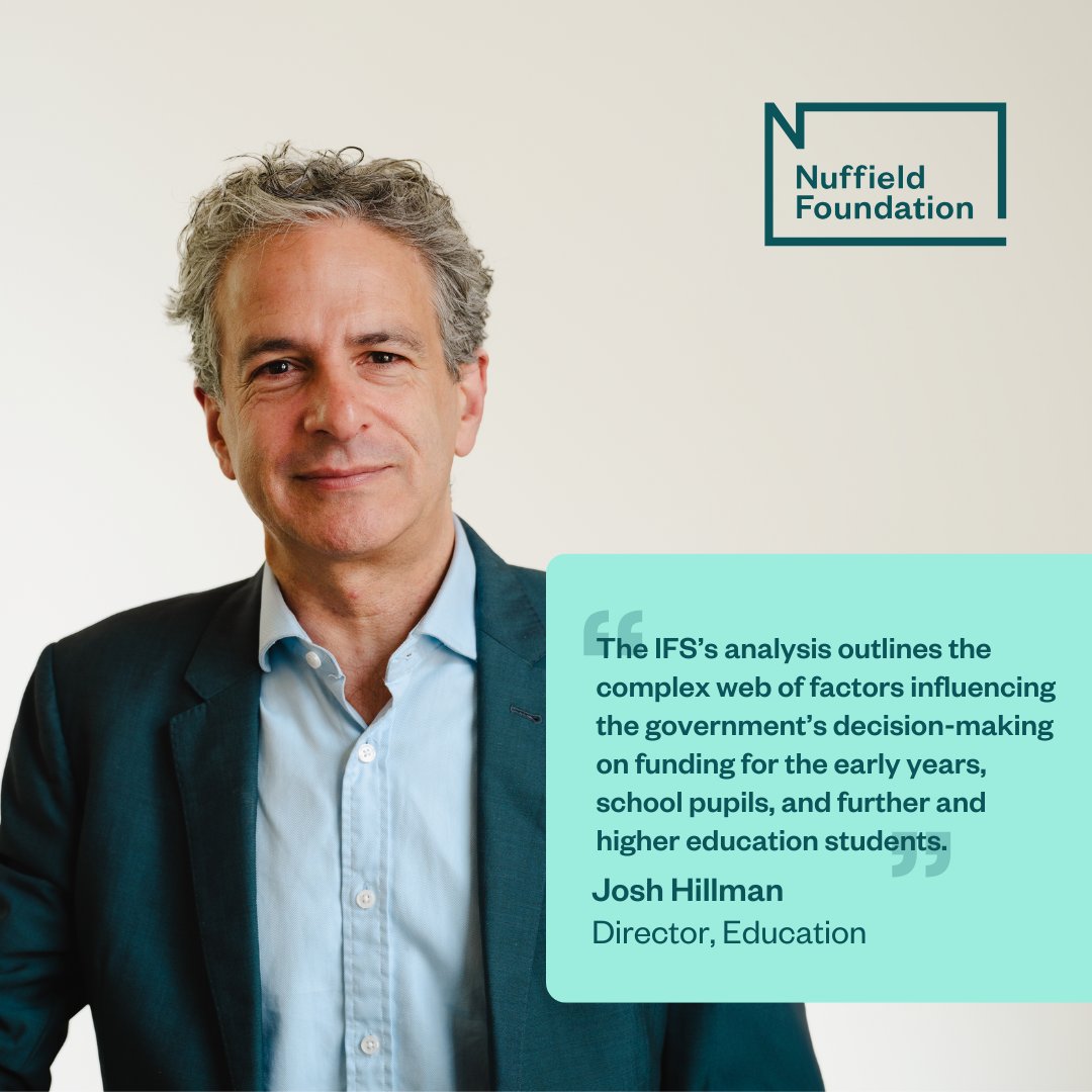 Nuffield Foundation (@nuffieldfound) on Twitter photo The latest #NuffieldFunded annual report on education spending in England from <a href="/TheIFS/">Institute for Fiscal Studies</a> delivers independent analysis of the winners & losers. Key insights:
📉 A continued spending squeeze for schools & colleges
📈 Some gains for the under-5s
Read it here:
nuffieldfoundation.org/project/spendi… The latest #NuffieldFunded annual report on education spending in England from <a href="/TheIFS/">Institute for Fiscal Studies</a> delivers independent analysis of the winners & losers. Key insights:
📉 A continued spending squeeze for schools & colleges
📈 Some gains for the under-5s
Read it here:
nuffieldfoundation.org/project/spendi…